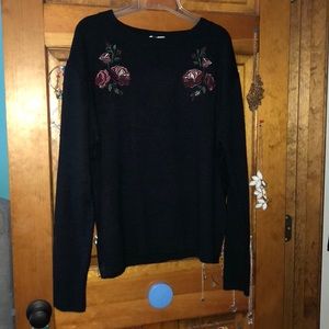 Black Sweater with Floral Patches